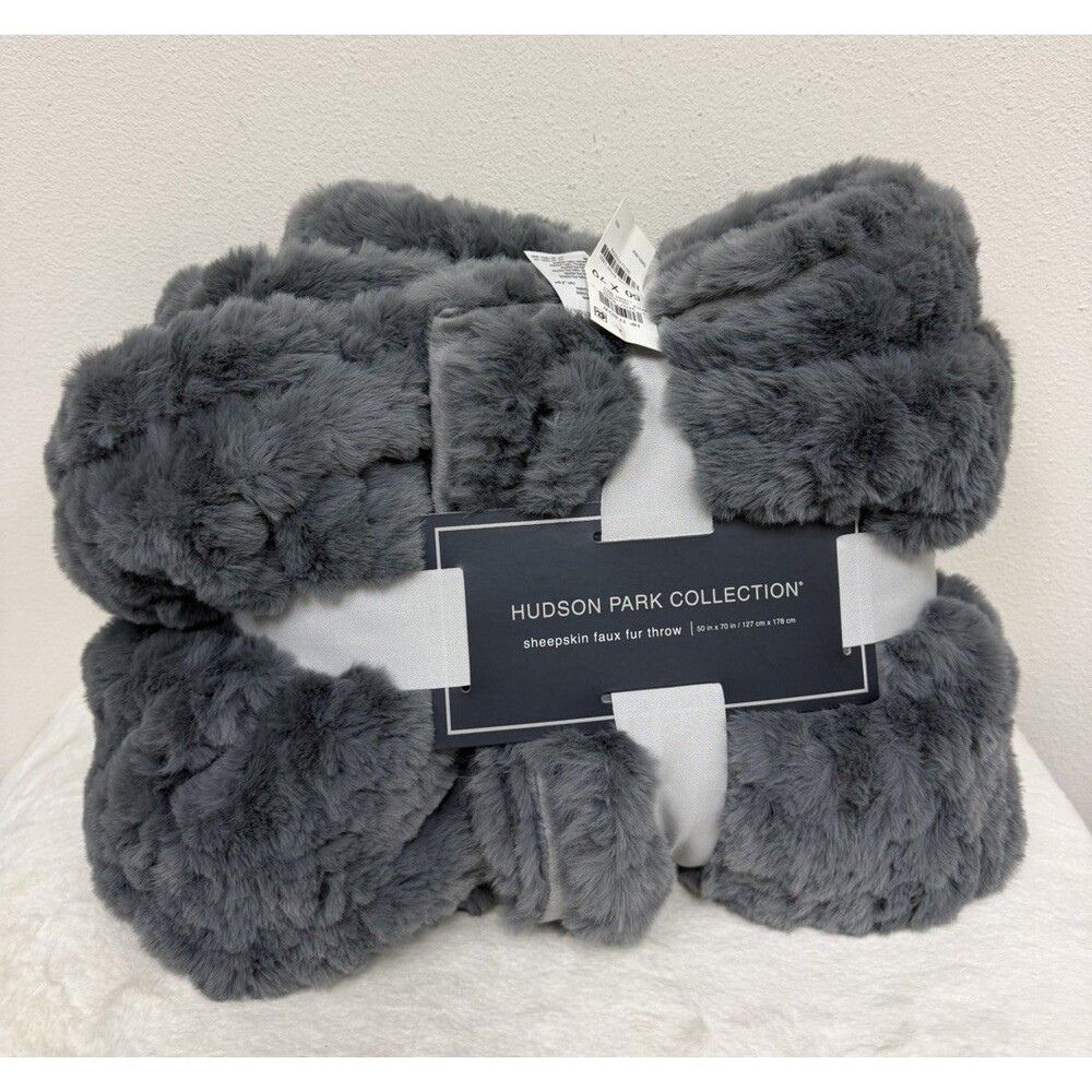 Hudson Park Collection Sheepskin Faux Fur Throw 50" x 70" Luna Grey